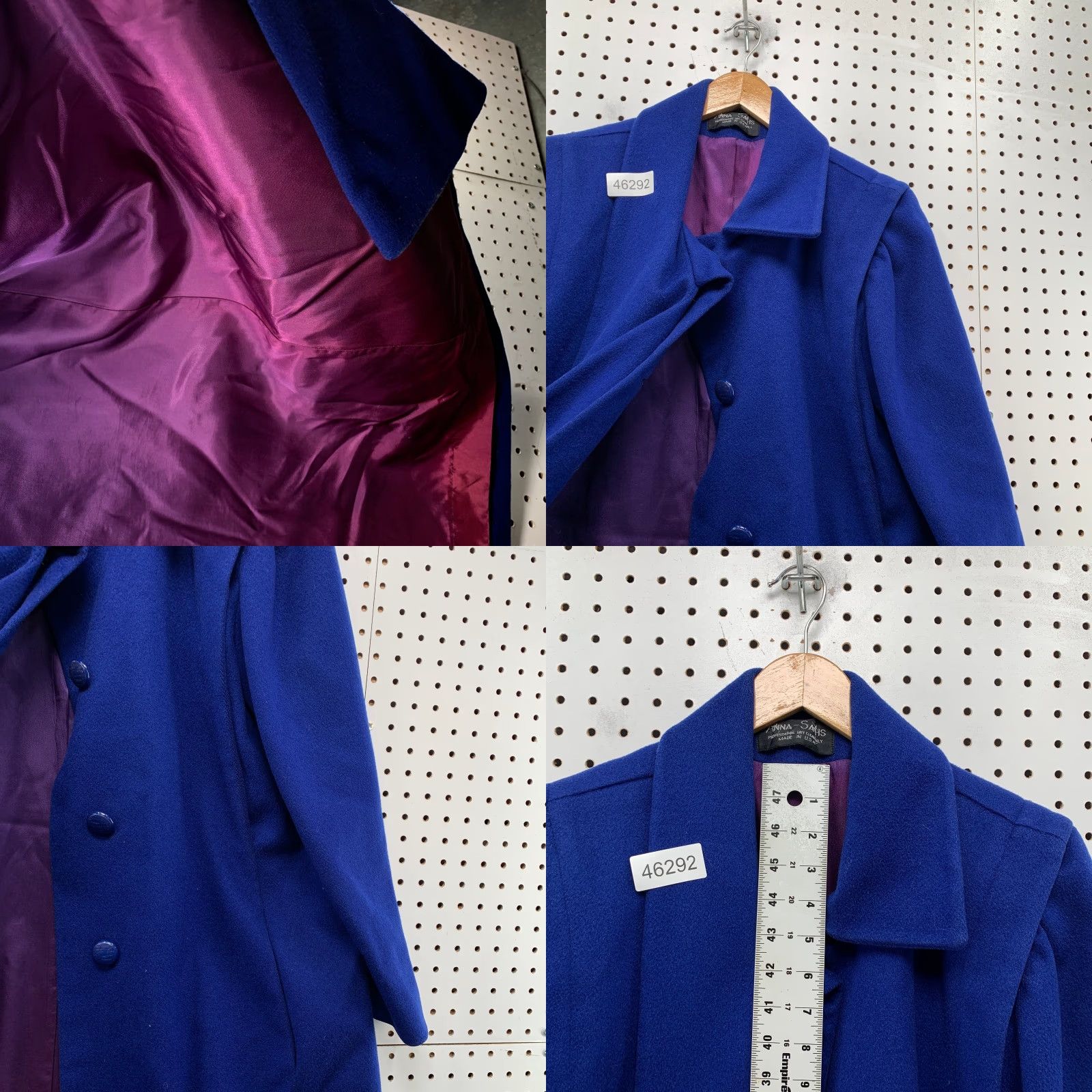 Vintage VINTAGE Anna Sachs Wool Overcoat Blue Attached Scarf USA Women XL Long Coat Size XL / US 12-14 / IT 48-50 - 8 Thumbnail