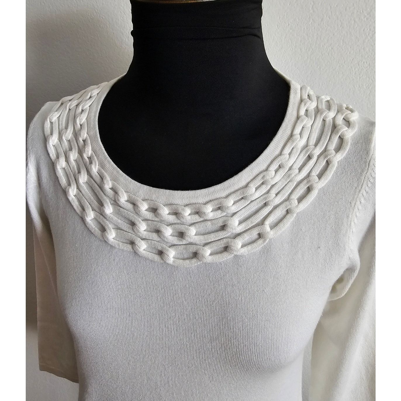 J.McLaughlin J. Mclaughlin Off-White Print Cotton 3/4 Sleeves Sweater XS Size XS / US 0-2 / IT 36-38 - 2 Thumbnail