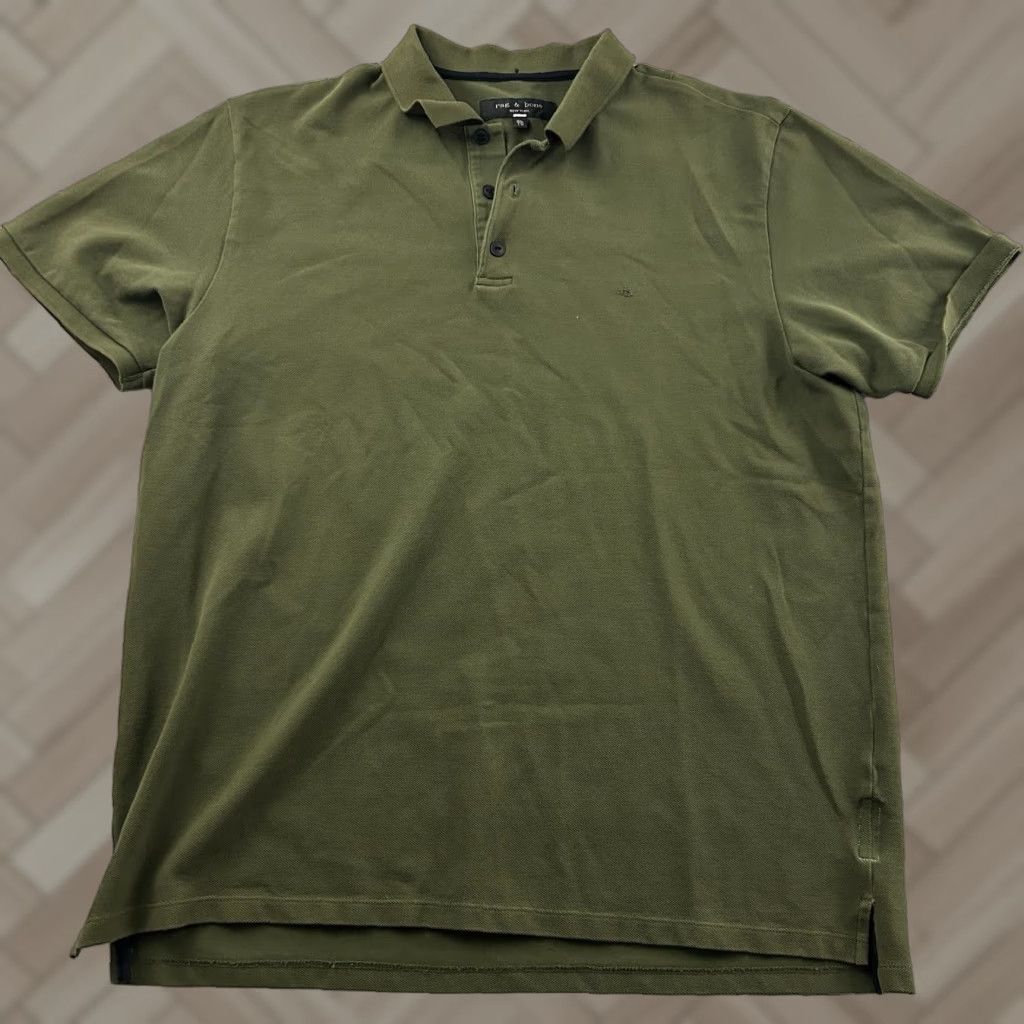 rag & bone Pique Knit Short Sleeve Button Front Polo Shirt Men's XL Green