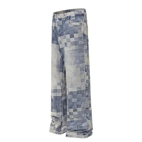 VIBE American men's street loose distressed mosaic jeans y2k Size US 32 / EU 48 - 8 Thumbnail