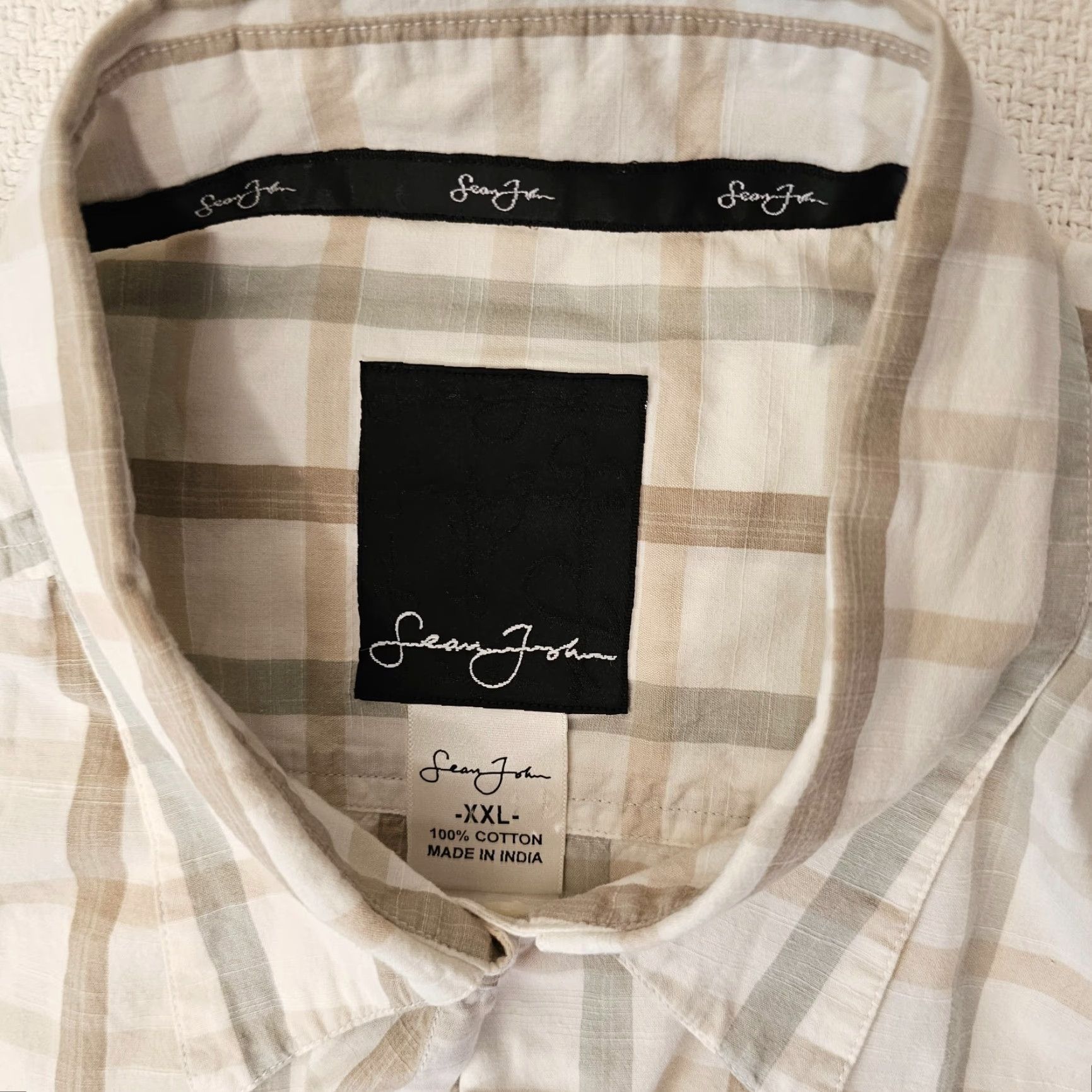 Sean John Sean John Beige Plaid Short Sleeve Button Up Shirt Size 2XL Embroidered Logo Size US XXL / EU 58 / 5 - 2 Thumbnail