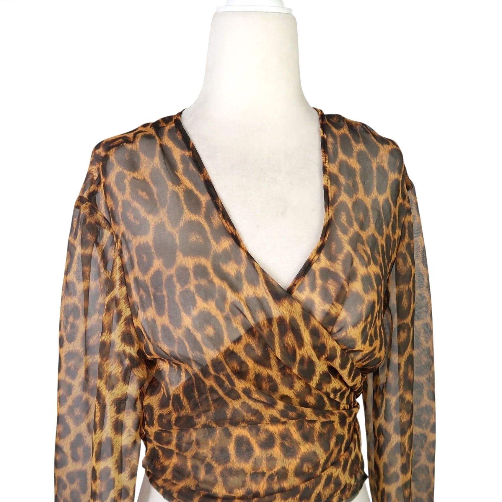 Vintage VINTAGE YES Brown Leopard Print Sheer Wrap Crop Blouse Top M Womens 90s Size M / US 6-8 / IT 42-44 - 2 Thumbnail
