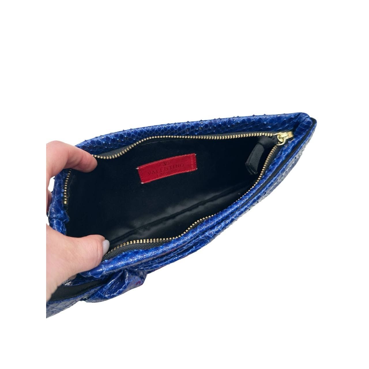 Valentino Valentino Garavani Blue Snakeskin Clutch Bow Bag Size ONE SIZE - 3 Thumbnail