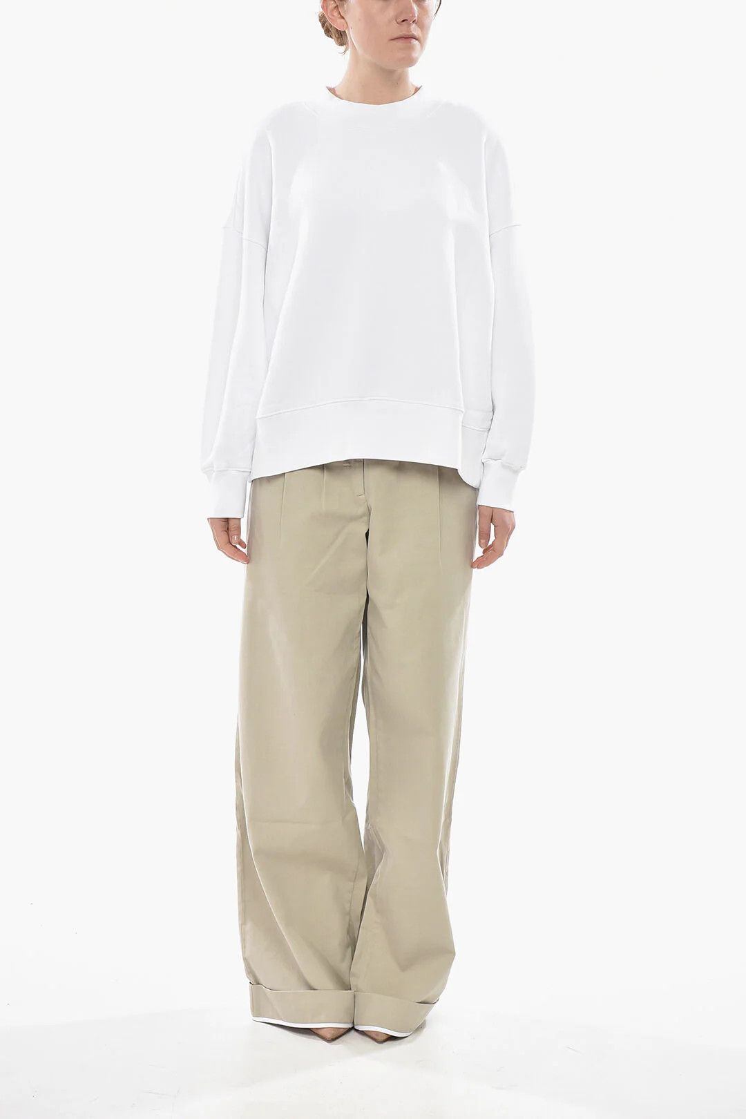 Palm Angels og1mm0326 Brushed Cotton Crewneck Sweatshirt in White Size M / US 6-8 / IT 42-44 - 4 Thumbnail