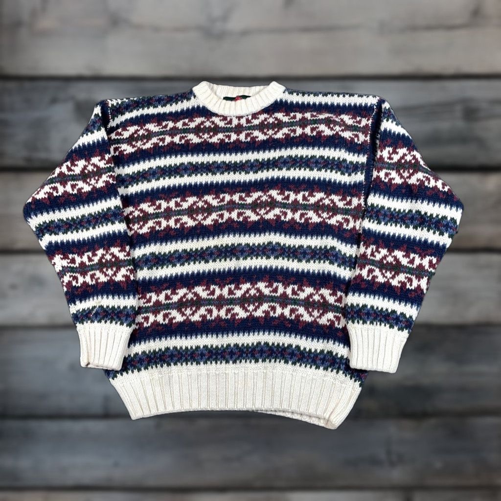 Vintage VINTAGE 90s Chunky Knit Geometric Pattern Sweater Adult Medium Beige Heavyweight Casual Mens Size US M / EU 48-50 / 2 - 1 Thumbnail
