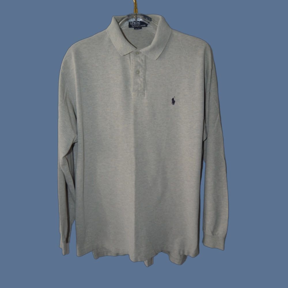 Polo Ralph Lauren VTG Polo Ralph Lauren Men's L/S Polo Shirt XXL Heavy Cotton Gray Polo Pony Logo Classic Fit Size US XXL / EU 58 / 5 - 1 Thumbnail