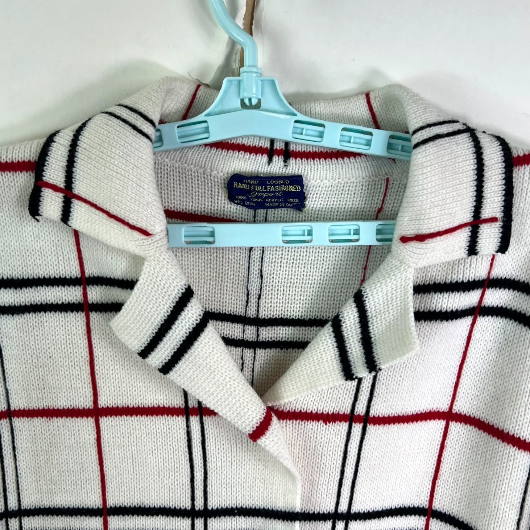 Vintage VINTAGE Hand Full Fashioned Checked Cardigan Sweater Womens M White/Blue Acrylic Long Sleeve Collared Relaxed Fit Size M / US 6-8 / IT 42-44 - 3 Thumbnail