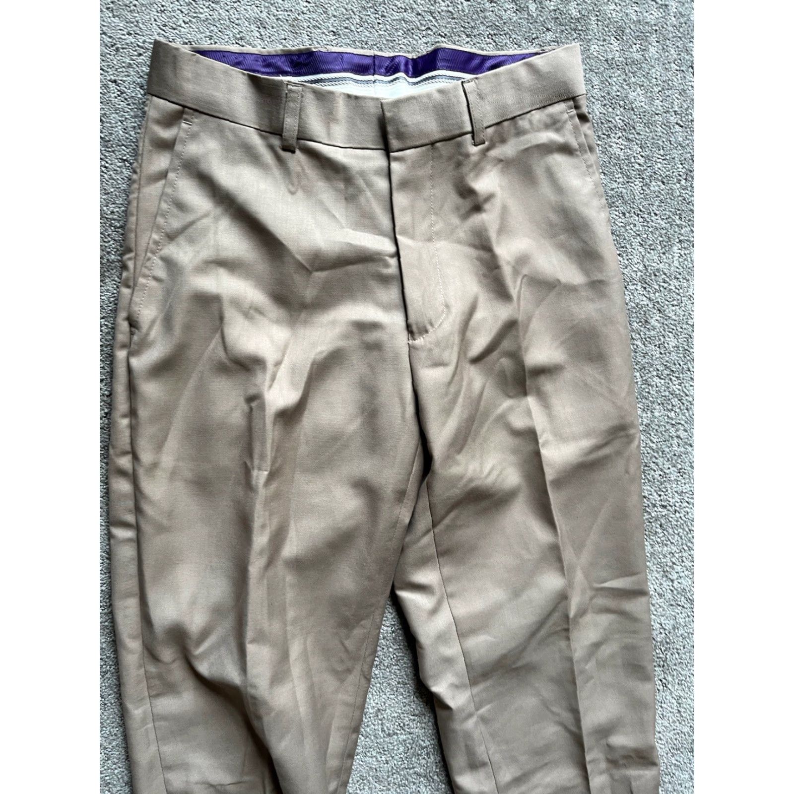 Vintage Vinci Pants Mens 28x30 Khaki Chino Dress Trousers Straight Flat Formal Polyester Size US 28 / EU 44 - 2 Thumbnail