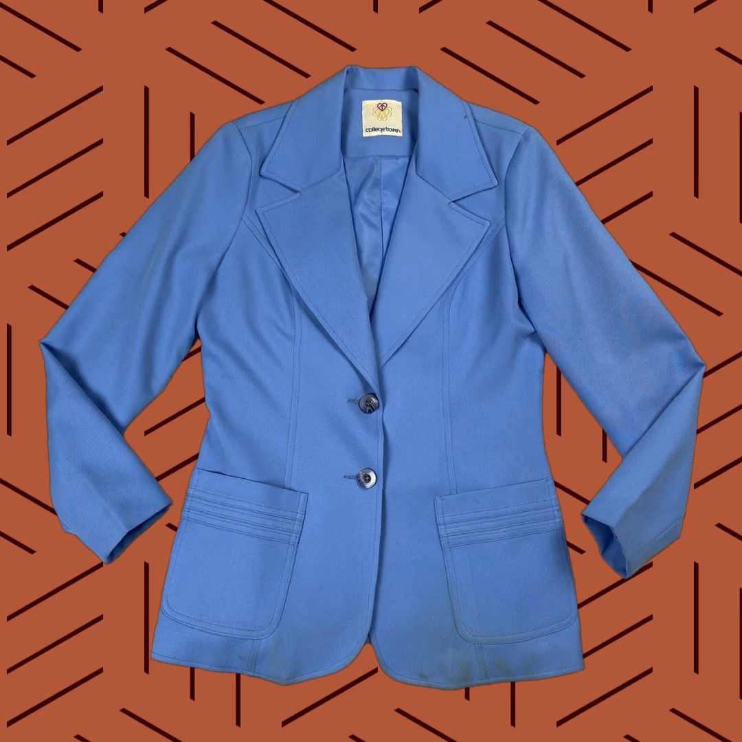 Vintage VINTAGE 70S 80S COLLEGE TOWN FITTED TAILORED BLAZER WOMENS M/L BLUE LADIES Size M / US 6-8 / IT 42-44 - 1 Thumbnail
