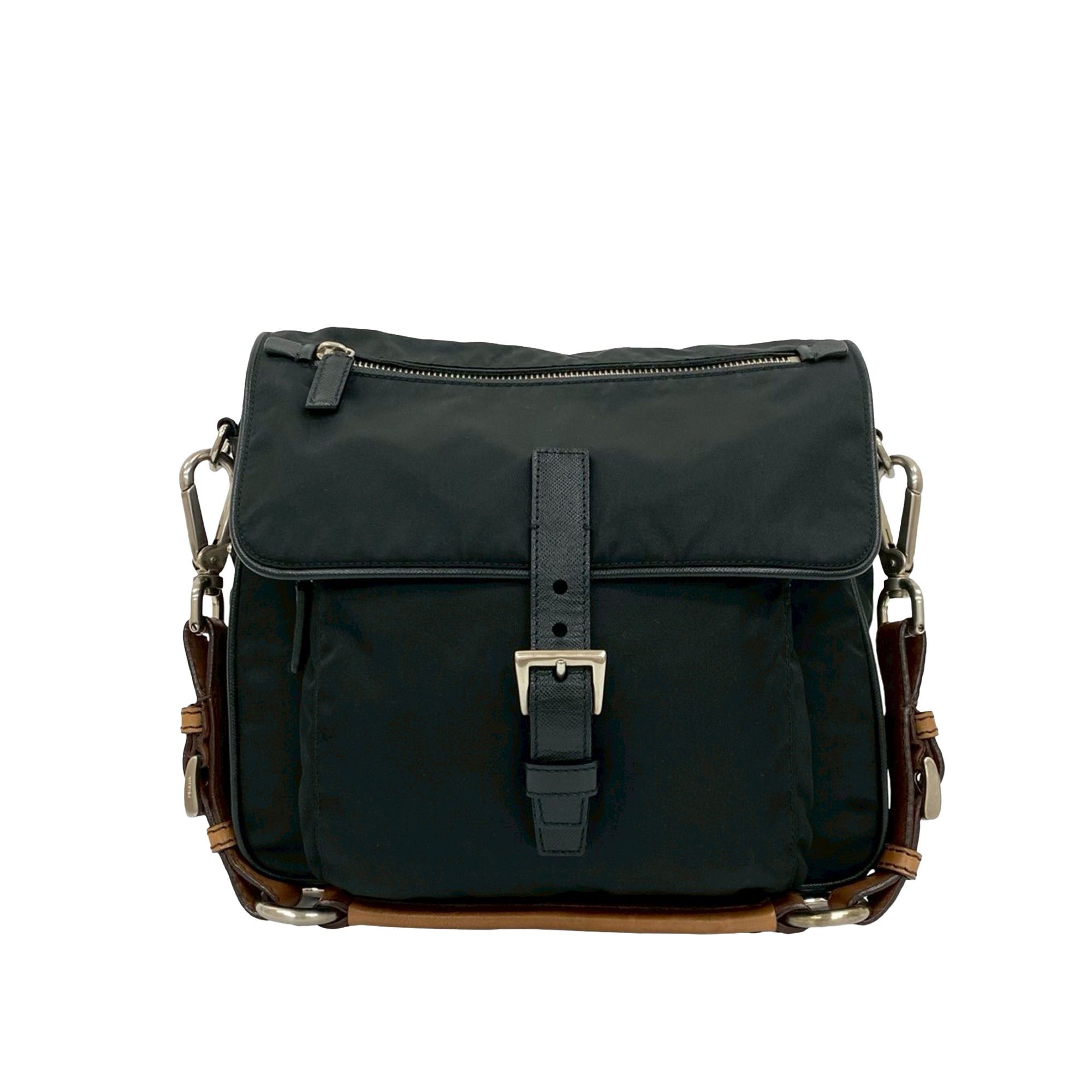 Prada Prada Saffiano Trimmed Tessuto Shoulder Bag Size ONE SIZE - 1 Thumbnail