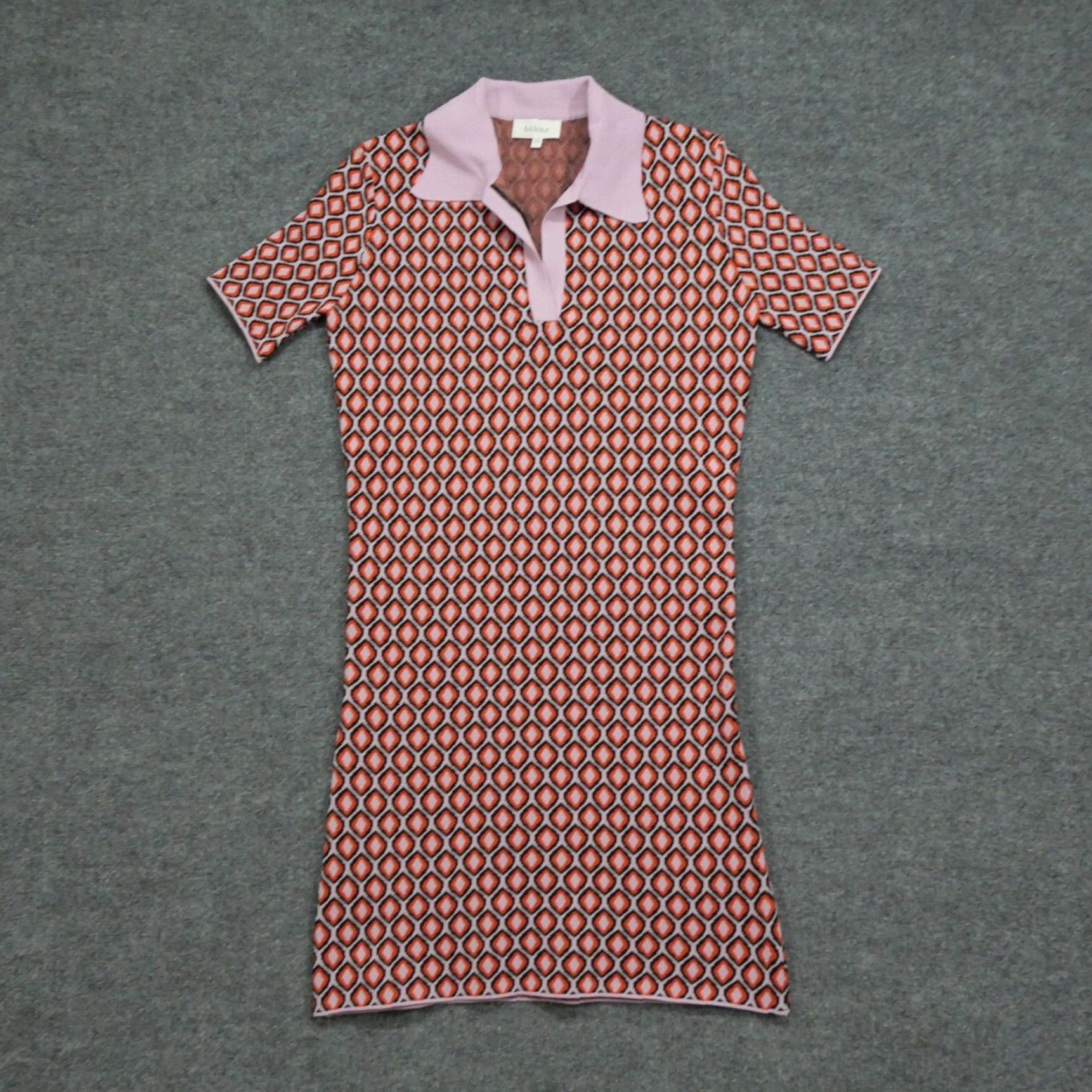 Pinko Bohme Dress Womens XS Mini Knit Retro Orange Pink Short Sleeve Collared Casual Size XS / US 0-2 / IT 36-38 - 2 Thumbnail