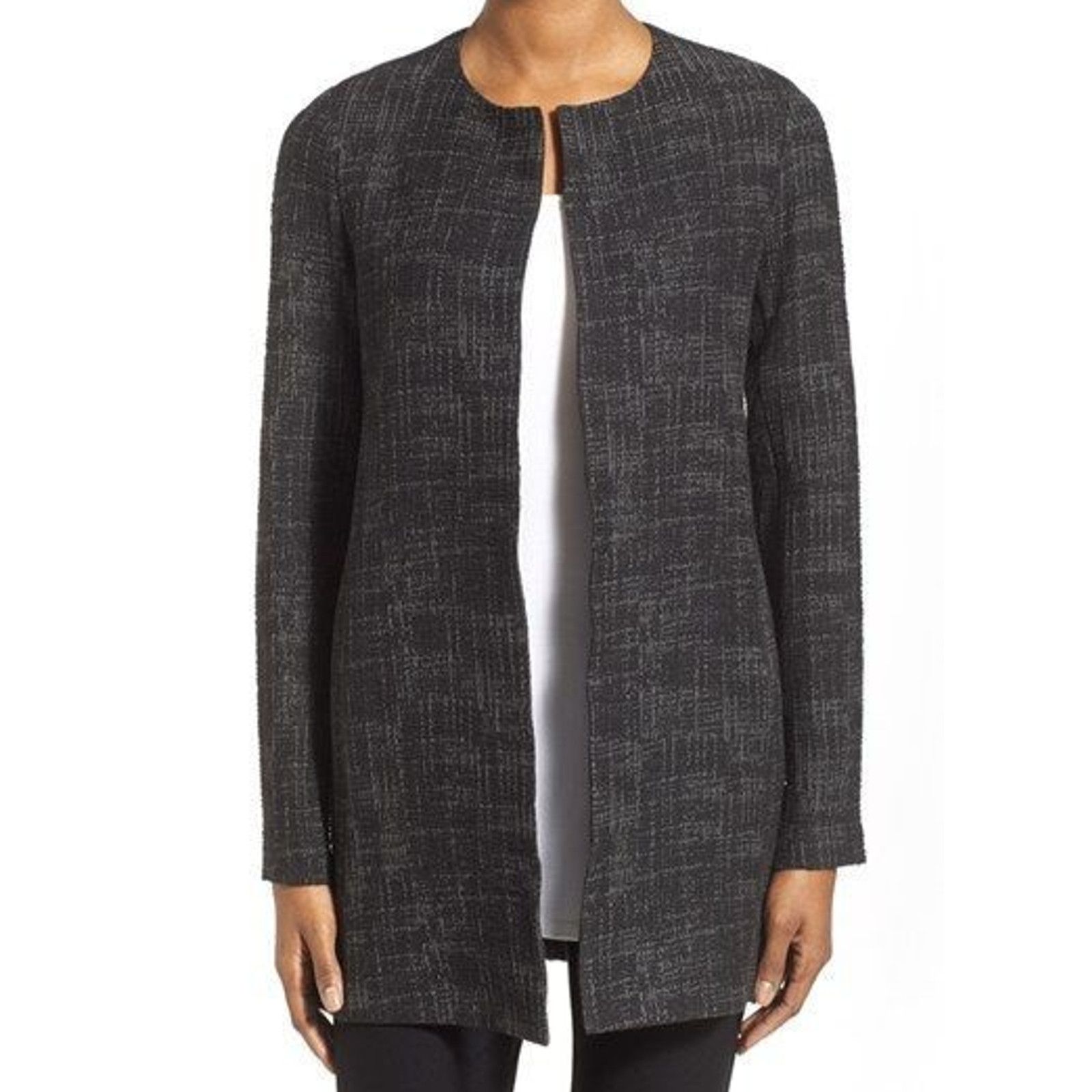 Eileen Fisher EILEEN FISHER Crosshatch Open Front Long Knit Coat Jacket M Size M / US 6-8 / IT 42-44 - 1 Thumbnail