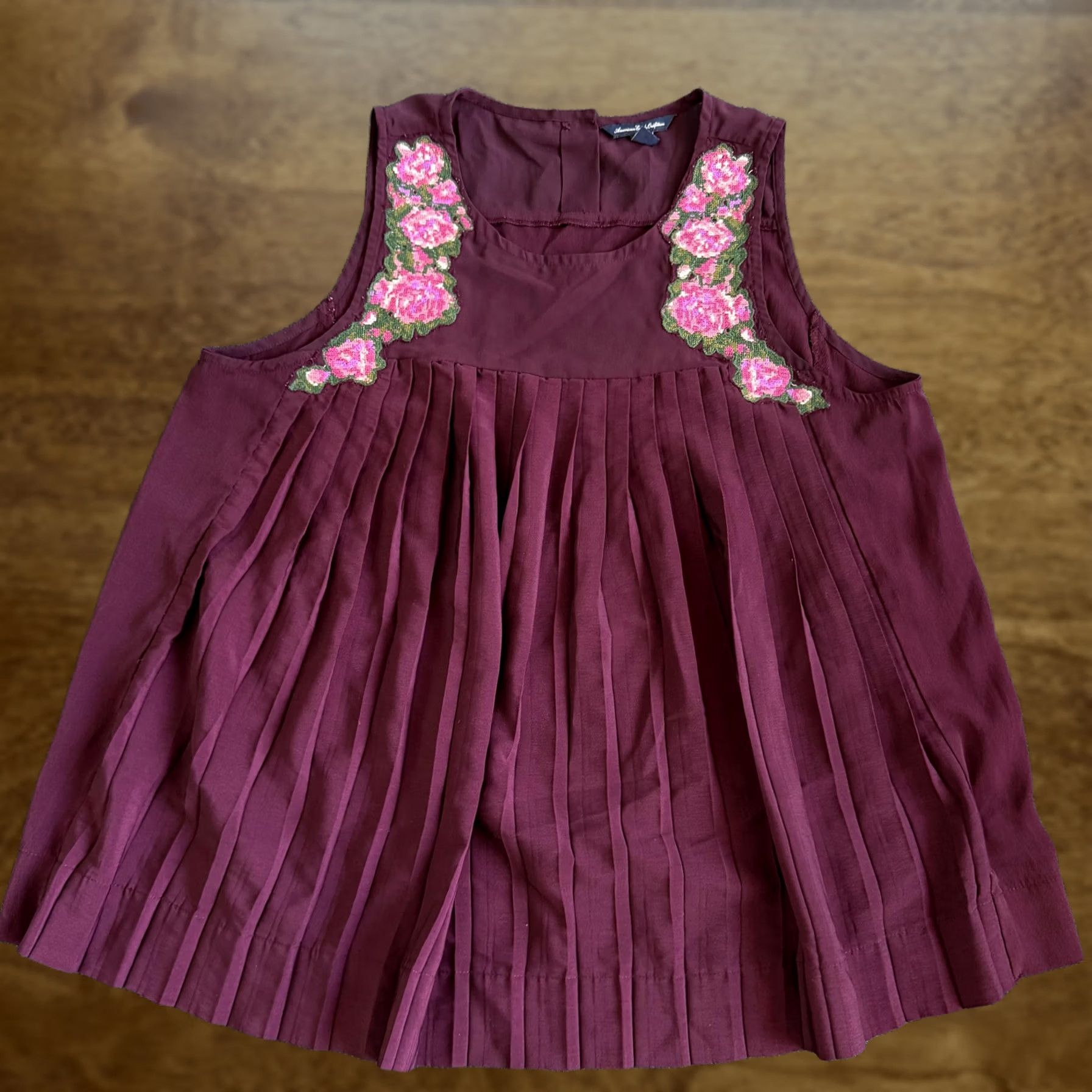 American Eagle Outfitters Y2K American Eagle Outfitters Tank Top Womens M Purple Floral Embroidered Boho Sleeveless Scoop Neck Shirt Ladies Size M / US 6-8 / IT 42-44 - 1 Thumbnail