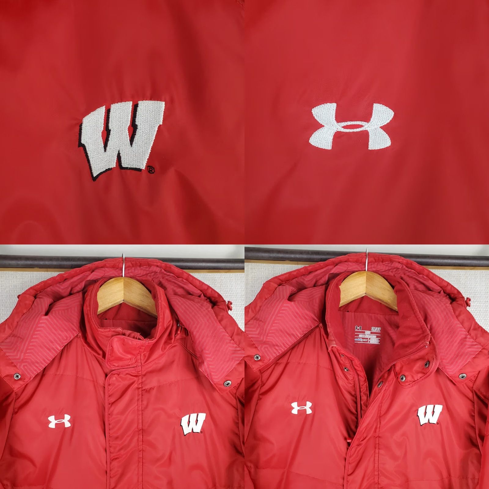 Under Armour Under Armour Wisconsin Mens Jacket Small Red Zip Hooded Insulated Storm 1 ColdGear Reactor Sideline Rainproof Windproof Puffer Coat - 100% Nylon Size US S / EU 44-46 / 1 - 9 Thumbnail
