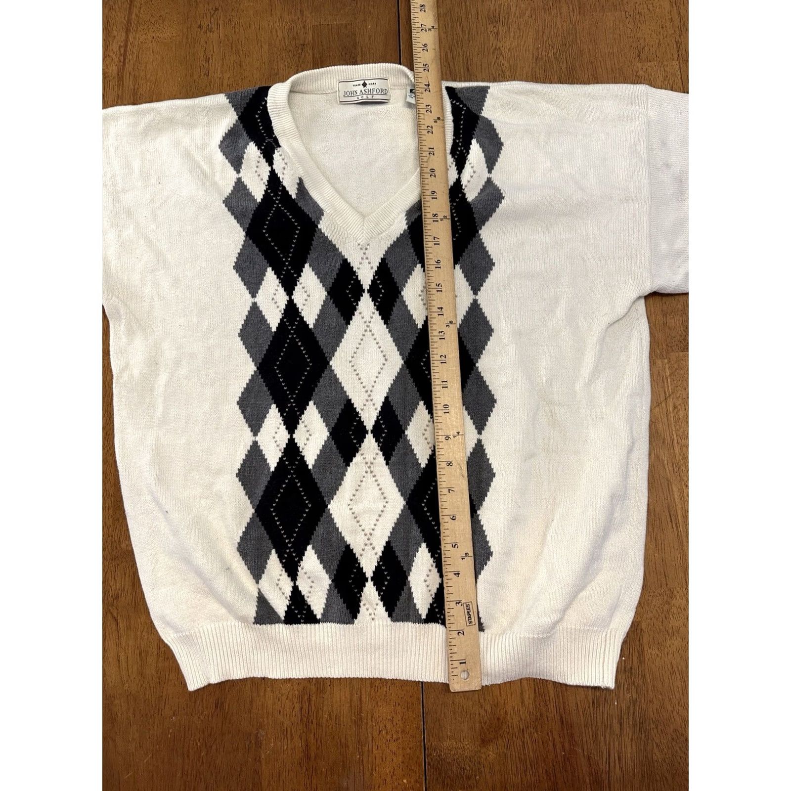 Vintage VINTAGE John Ashford Golf Sweater White XL V Neck Knit 80s 90s Mens Size US XL / EU 56 / 4 - 7 Thumbnail