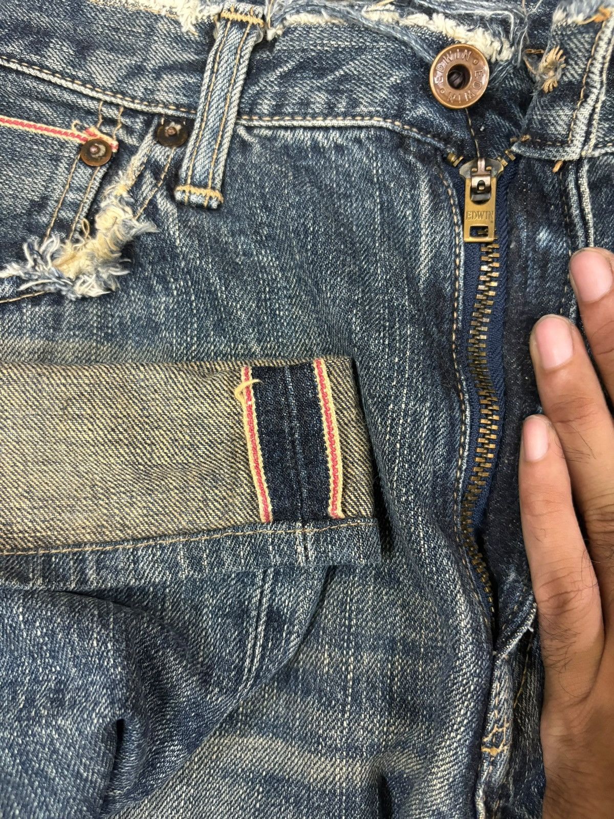 Edwin Vintage Japanese Edwin 505 Selvedge Wash Distress Loose Jean Size US 29 - 3 Thumbnail