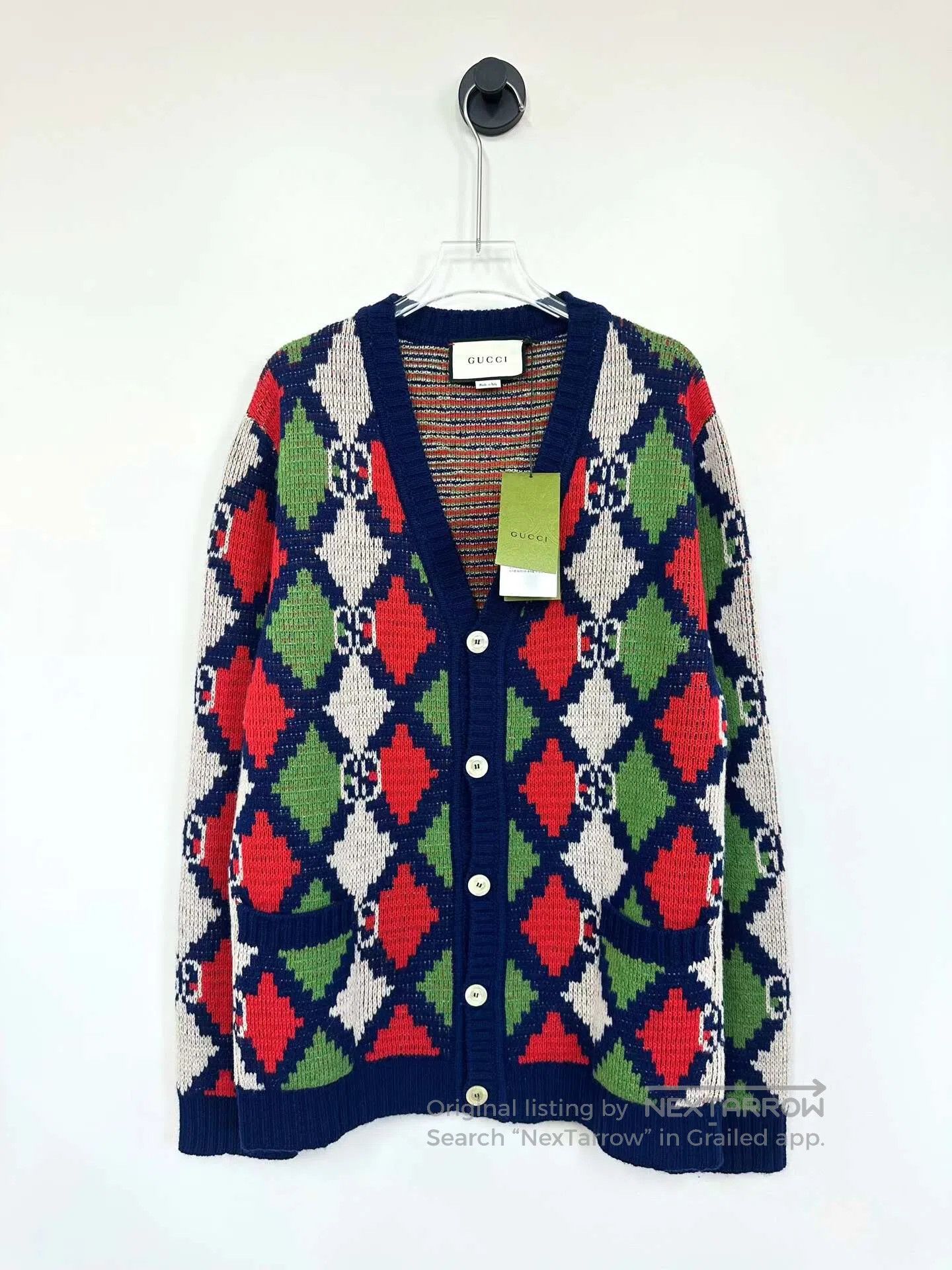 Gucci Guicci Color Blocked Red and Green Logo Printed Wool Knit Size US M / EU 48-50 / 2 - 1 Thumbnail