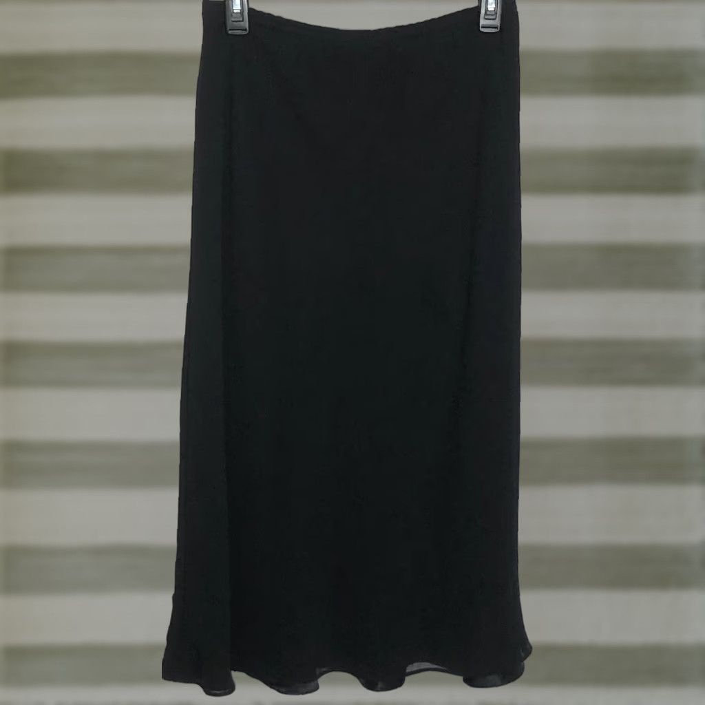 Vintage Studio 1940 Skirt Midi 4 Black Ruffle Hem Elastic Waist Pockets Lined Slit Vintage No Size 27" / US 4 / IT 40 - 1 Thumbnail