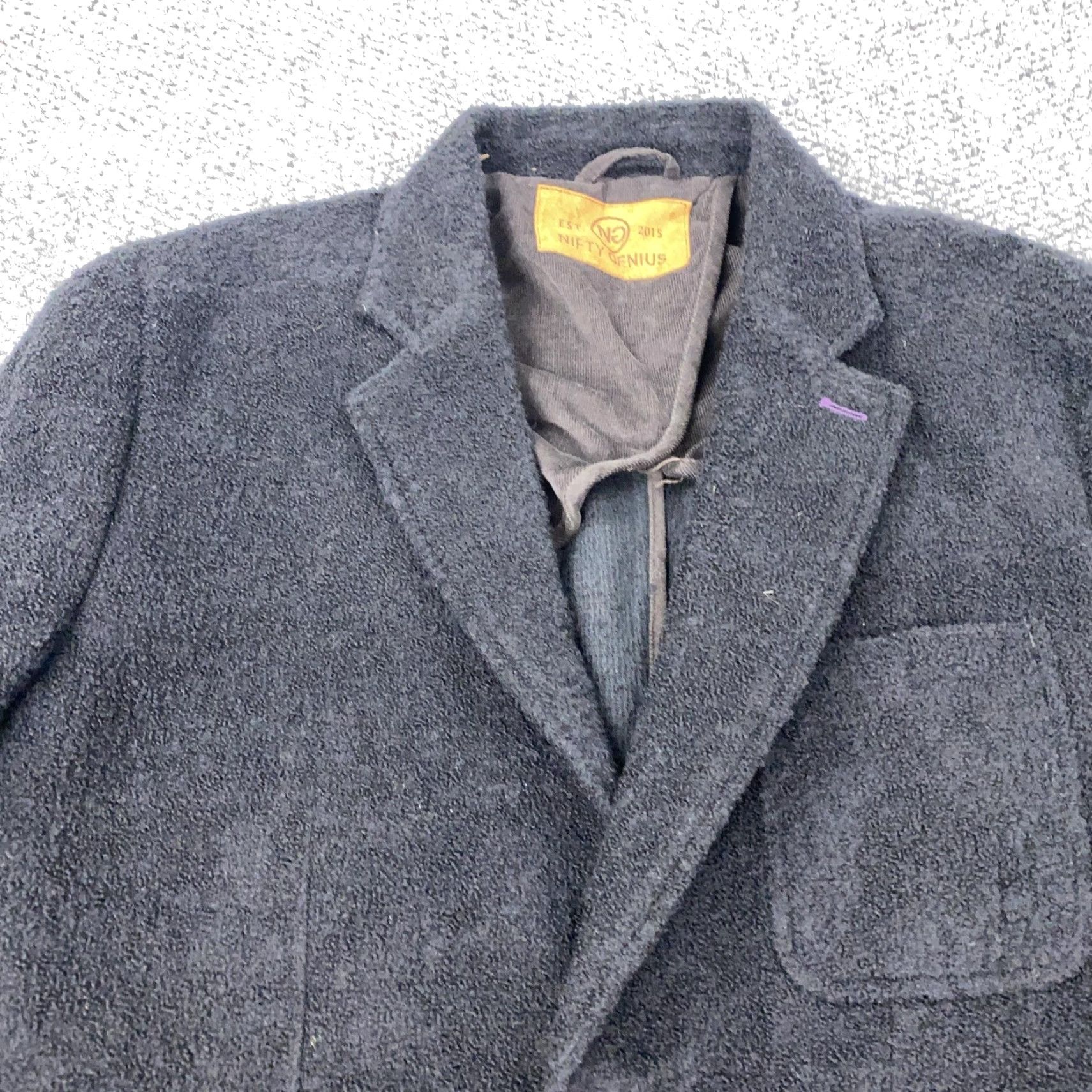 Vintage Nifty Genius Blazer Mens Medium Black Wool Blend Sport Coat Elbow Patches Jacket Size 40R - 3 Thumbnail