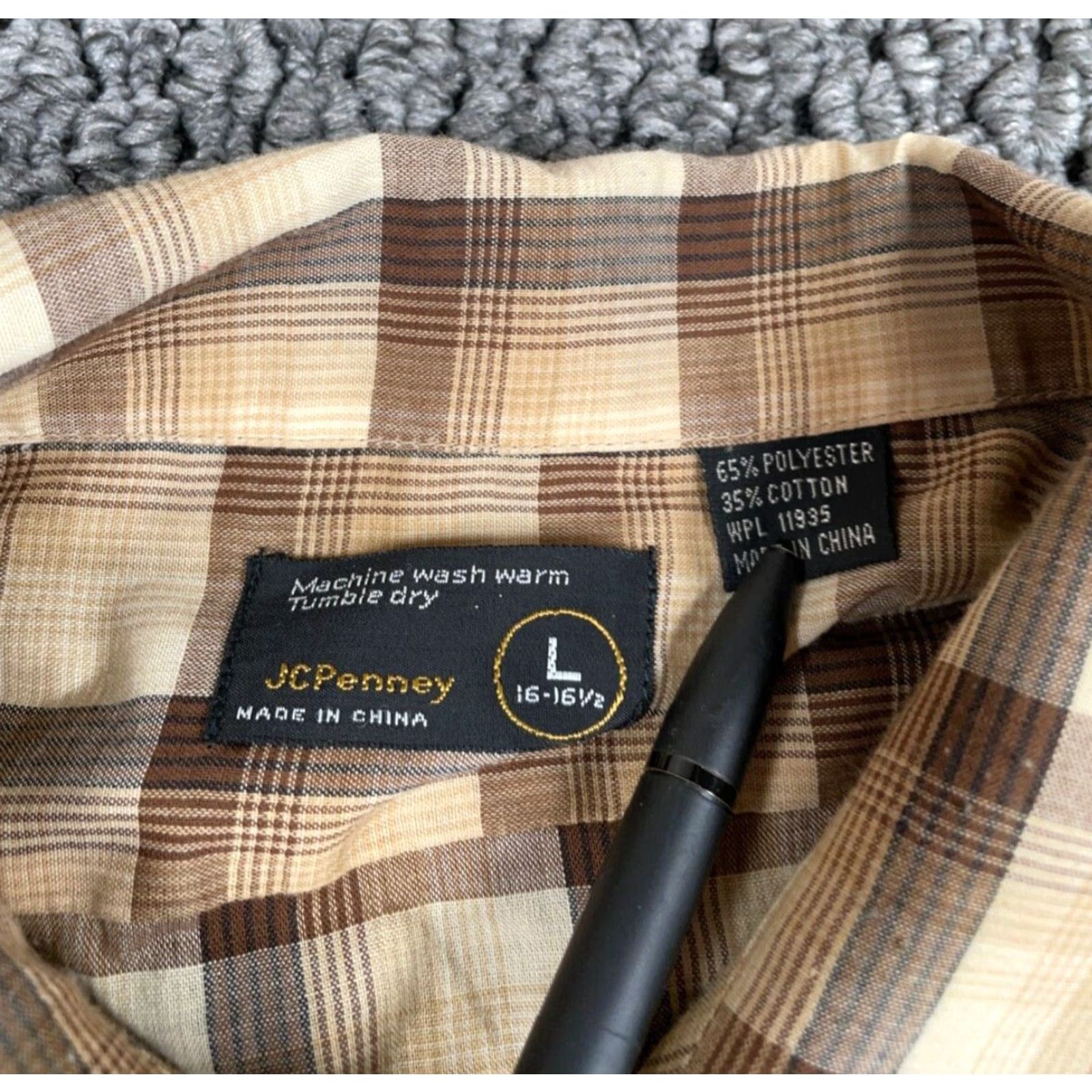 JCPenney VTG 80s Shadow Plaid Shirt Adult Large Beige Brown Lightweight Cotton JCPenney Size US L / EU 52-54 / 3 - 3 Thumbnail