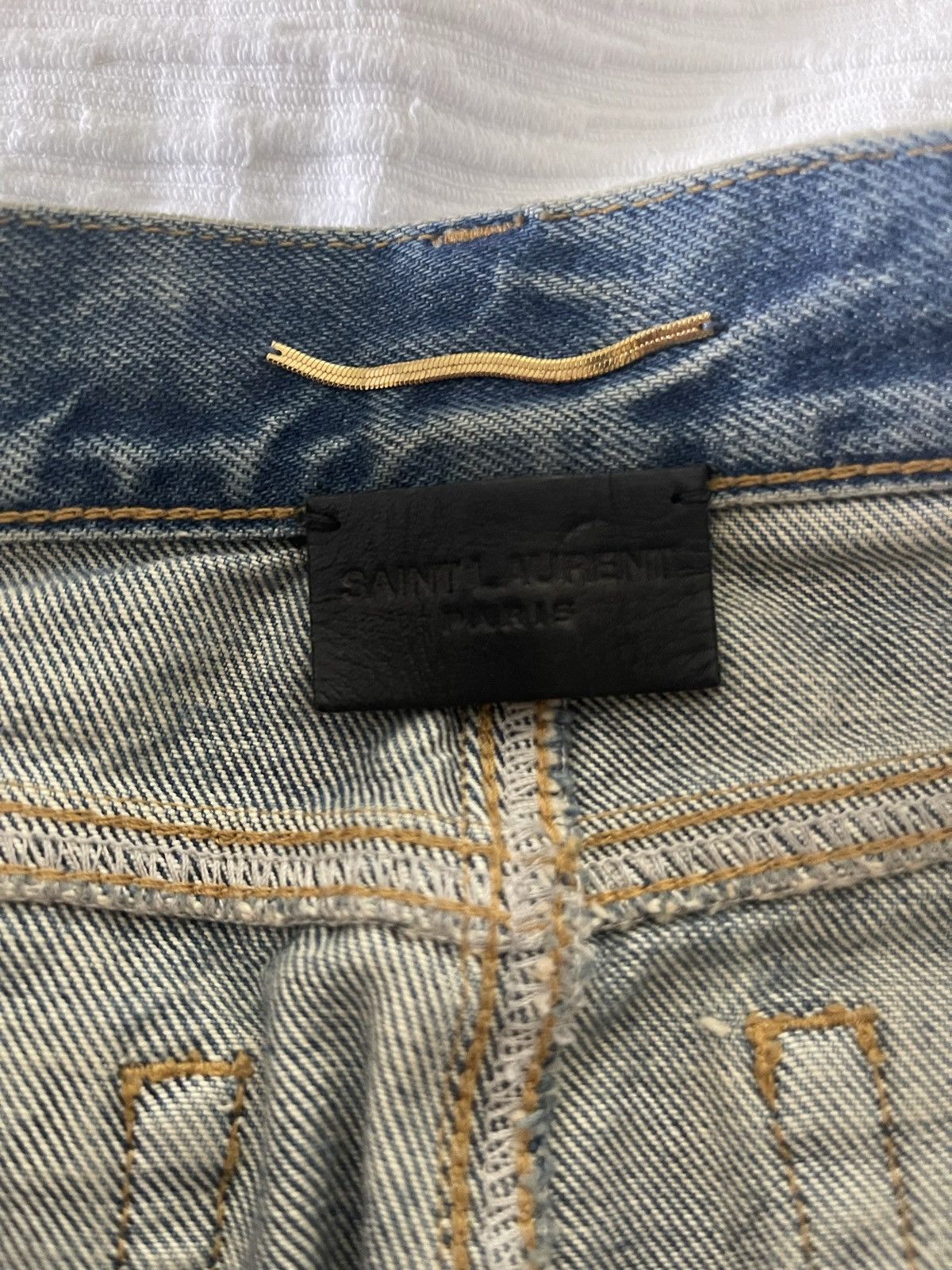Yves Saint Laurent YSL Embossed Star Classic Denim Skirt Size 24" / US 00 / IT 34 - 5 Thumbnail