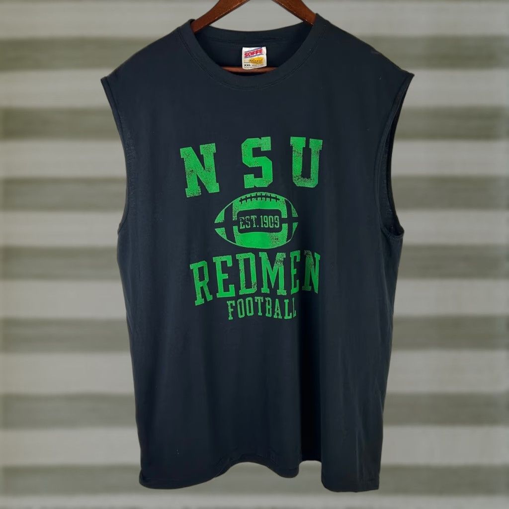 Soffe VTG NSU Northeastern State Redmen Soffe Muscle Tee Mens XXL Black Football Shirt Size US XXL / EU 58 / 5 - 1 Thumbnail