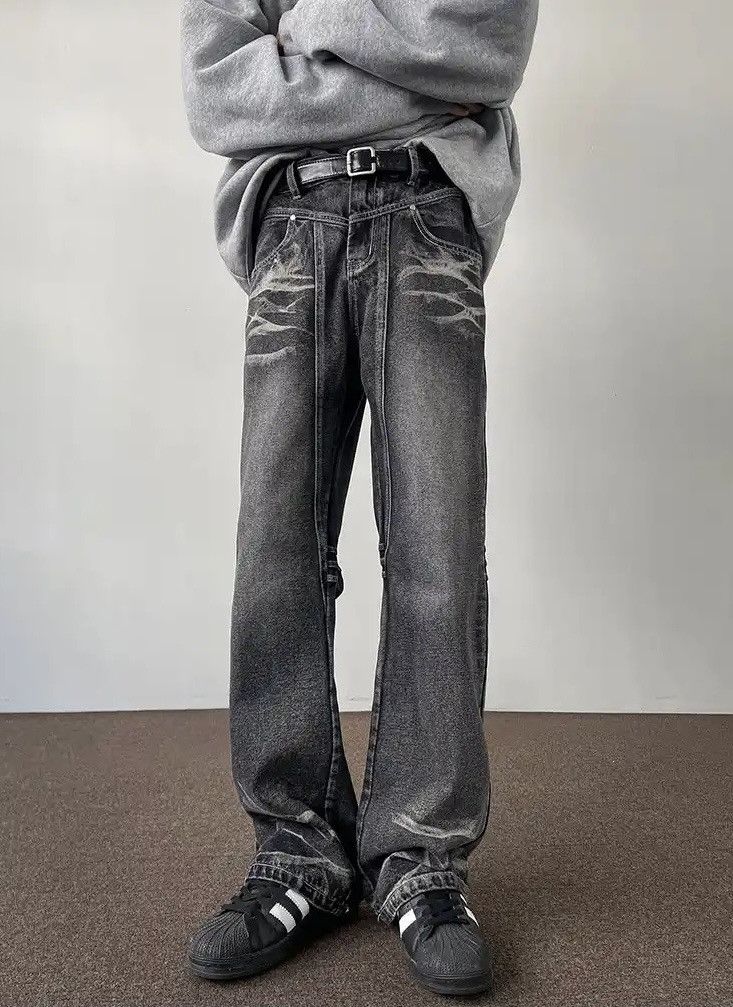 image of Distressed Denim x Jean Tie Dye Straight Leg Jeans in Washed Black, Men's (Size 31)
