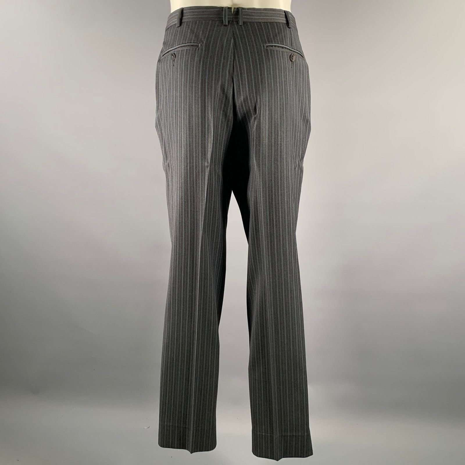 Ermenegildo Zegna ERMENEGILDO ZEGNA Grey Blue Stripe Wool Notch Lapel Suit Size 52L - 7 Thumbnail