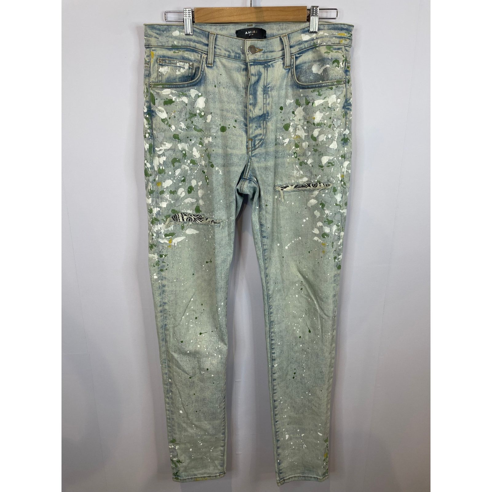 Amiri Amiri Jeans Light Wash Green Splatter Used 34 Size US 34 / EU 50 - 1 Thumbnail