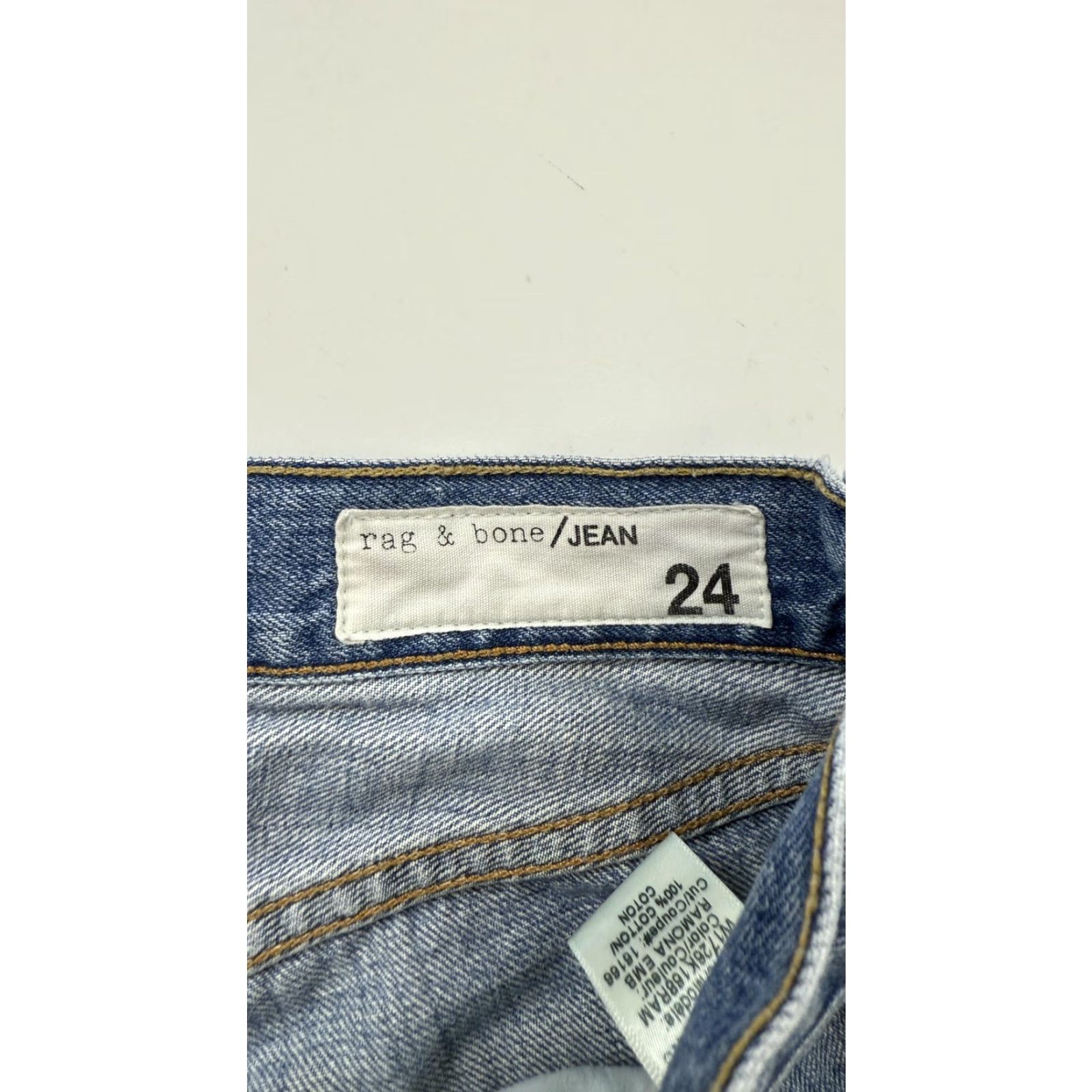 Rag & Bone VINTAGE rag & bone Women's Jeans 24 Blue Floral Embroidered Distressed Denim Medium Wash High Rise Pockets Size 42" / US 20 - 4 Thumbnail