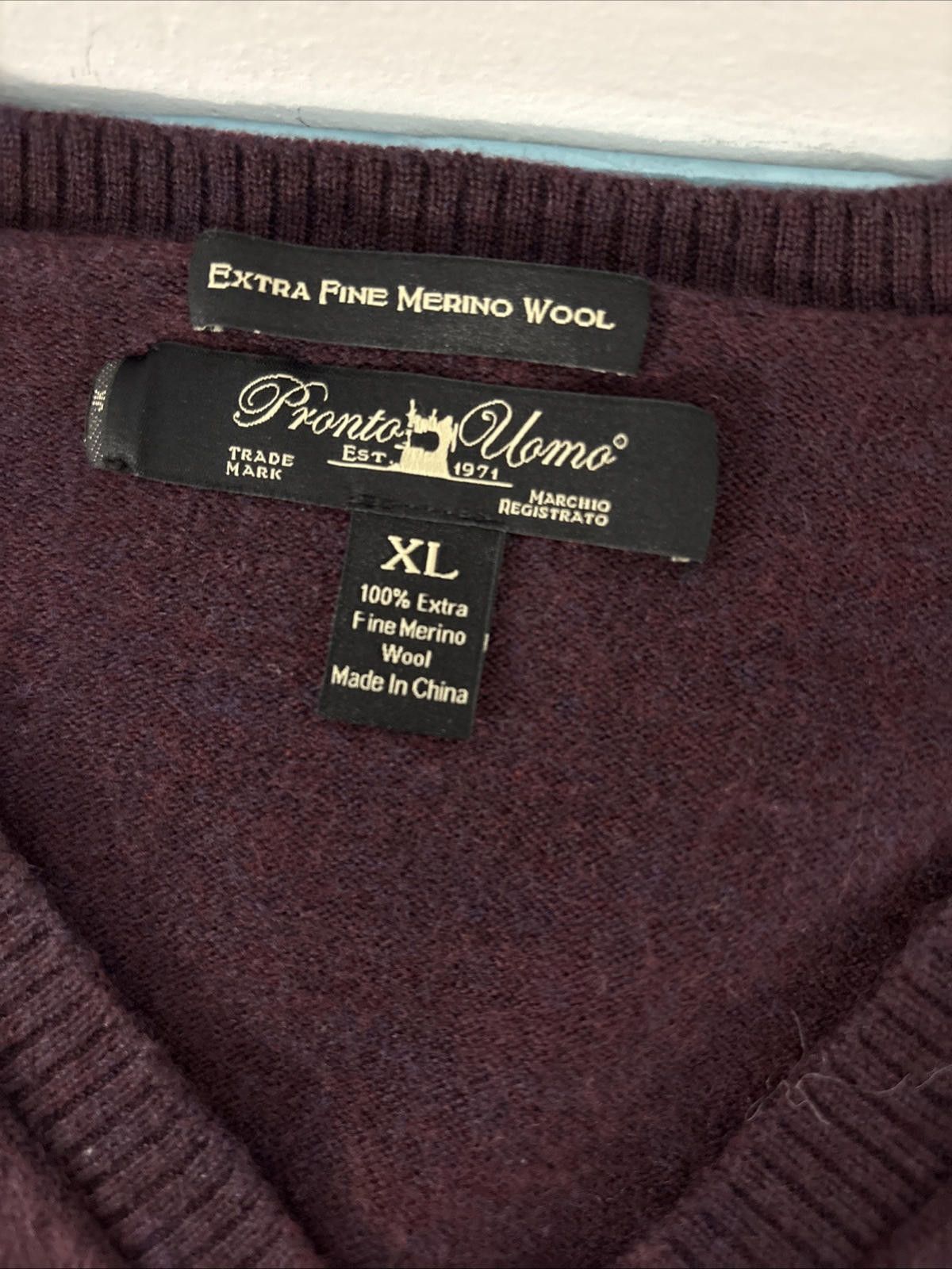 Pronto Uomo Pronto Uomo Extra Fine Merino Wool V-Neck Sweater Mens XL Size US XL / EU 56 / 4 - 2 Thumbnail