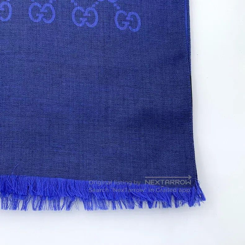 Gucci Gucci Dark blue logo jacquard printed wool tassel scarf Size ONE SIZE - 4 Thumbnail