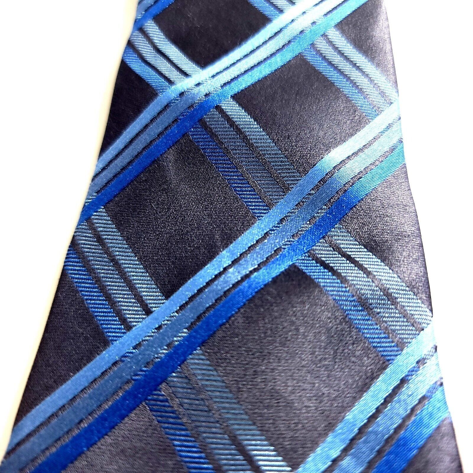 BCBGeneration BCBG Attitude Gray Blue Woven Plaid Skinny Silk Tie Size ONE SIZE - 2 Thumbnail