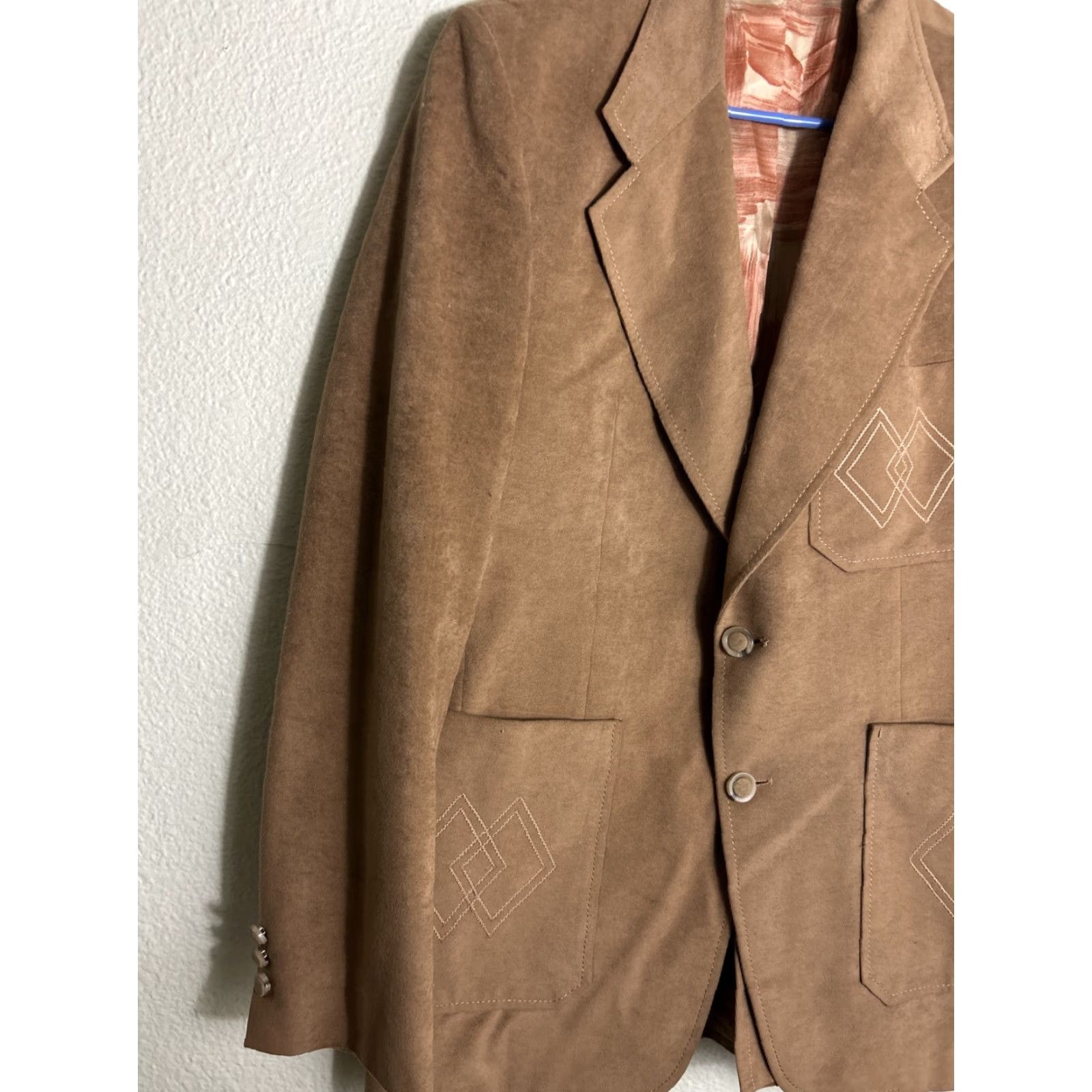 Vintage VINTAGE John Keith Coat Blazer Mens Small Brown Polyester Coat Flaw Rip Inside Lining Size 36R - 2 Thumbnail