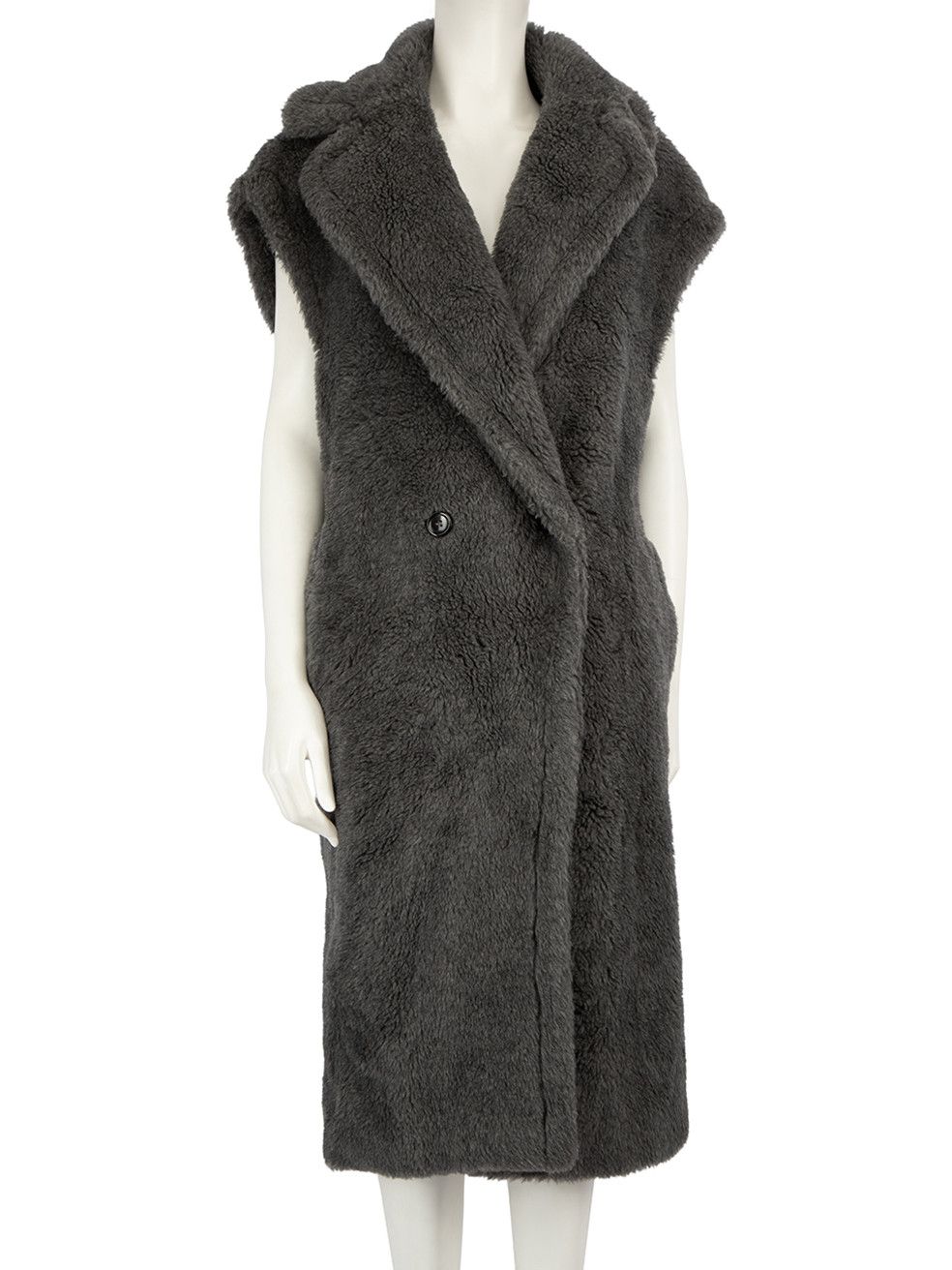 image of Max Mara Grey Wool Sleeveless Teddy Bear Coat, Women's (Size Medium)