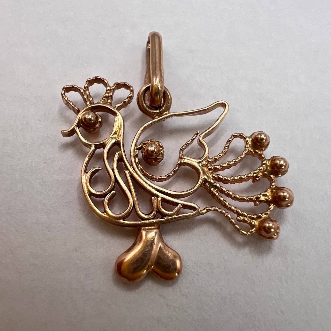 Vintage Vintage USSR 14K 583 Rose Gold Filigree Rooster Pendant 1.2g Size ONE SIZE - 7 Thumbnail