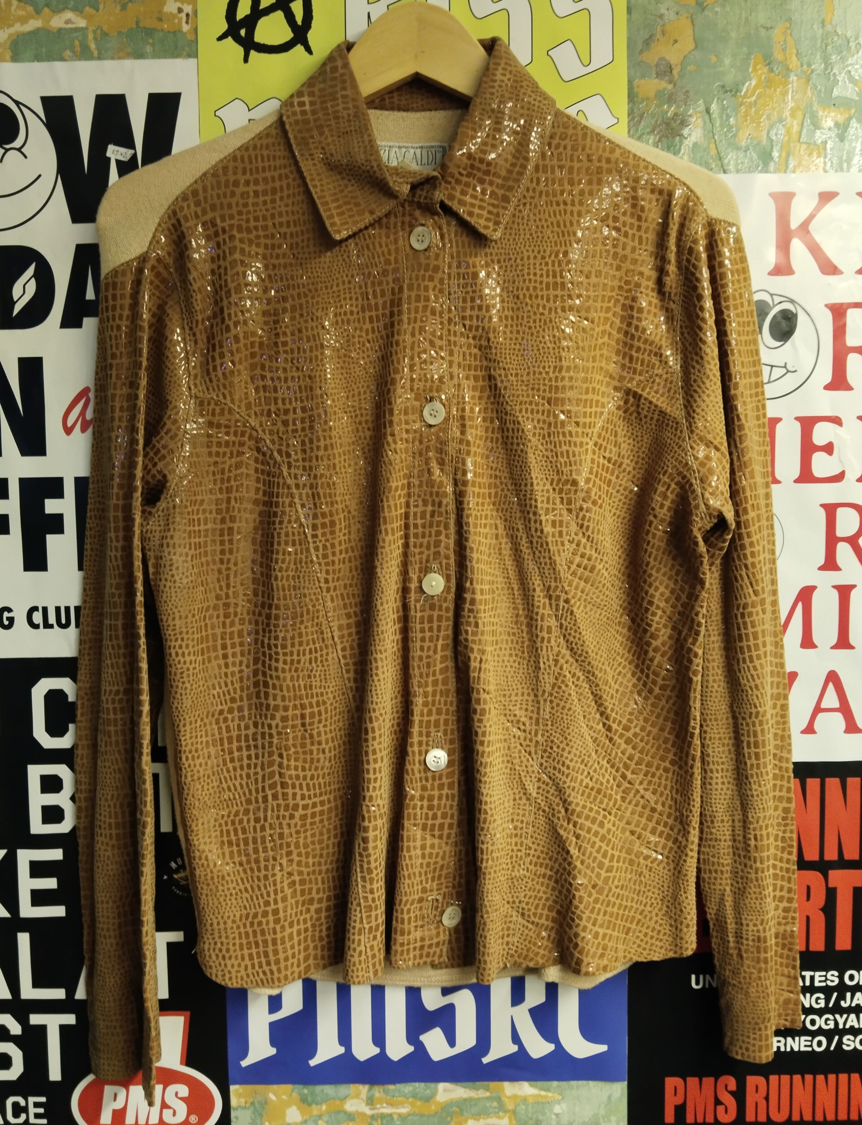 image of Vintage Cinzia Caldi Leather And Knit in Brown/White, Women's (Size Large)