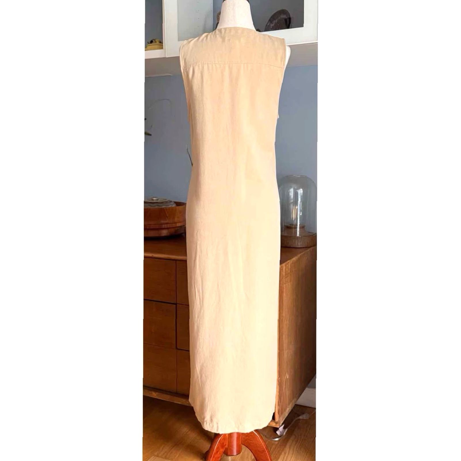 Talbots VINTAGE Talbots Linen Blend Button Front V-Neck Sleeveless Midi Maxi Dress Beige 4P Women Petite 90s 47.5” Size S / US 4 / IT 40 - 5 Thumbnail