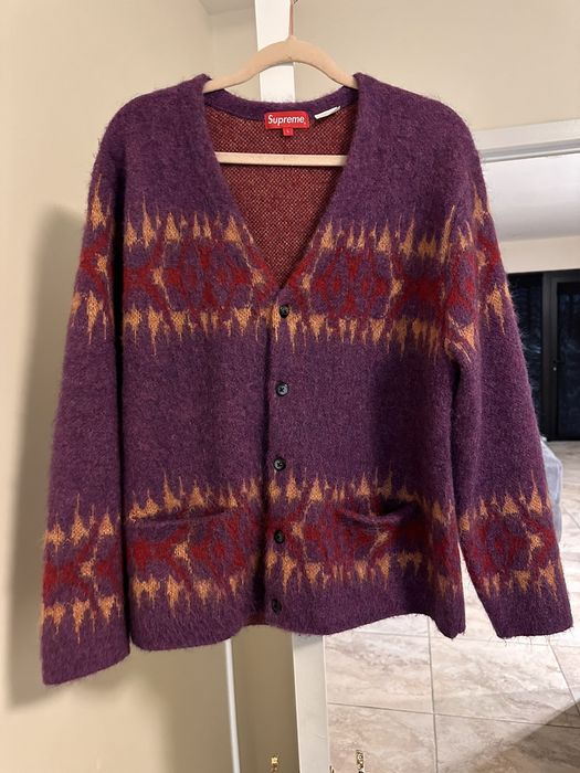 Supreme Supreme Mohair Cardigan Sweater Abstract Stripe Plum | Grailed