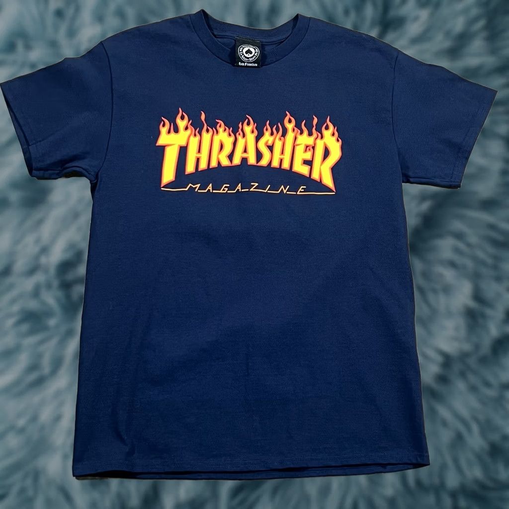 Thrasher Thrasher T-Shirt Navy Blue Flame Logo Mens M Blue Y2K Skateboard Logo Shirt Mens Size US M / EU 48-50 / 2 - 1 Thumbnail