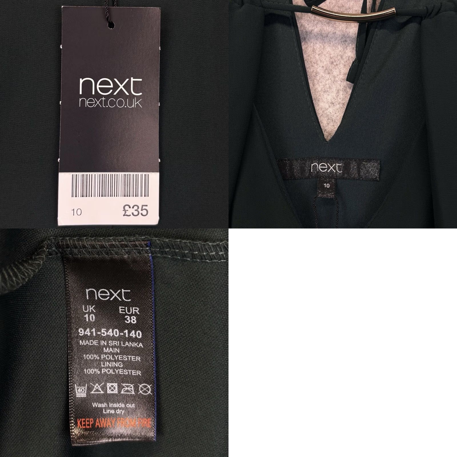 NEXT NEXT Strappy Dress Womens 10 Dark Green Sleeveless Knee Length Party Evening Size L / US 10 / IT 46 - 8 Thumbnail