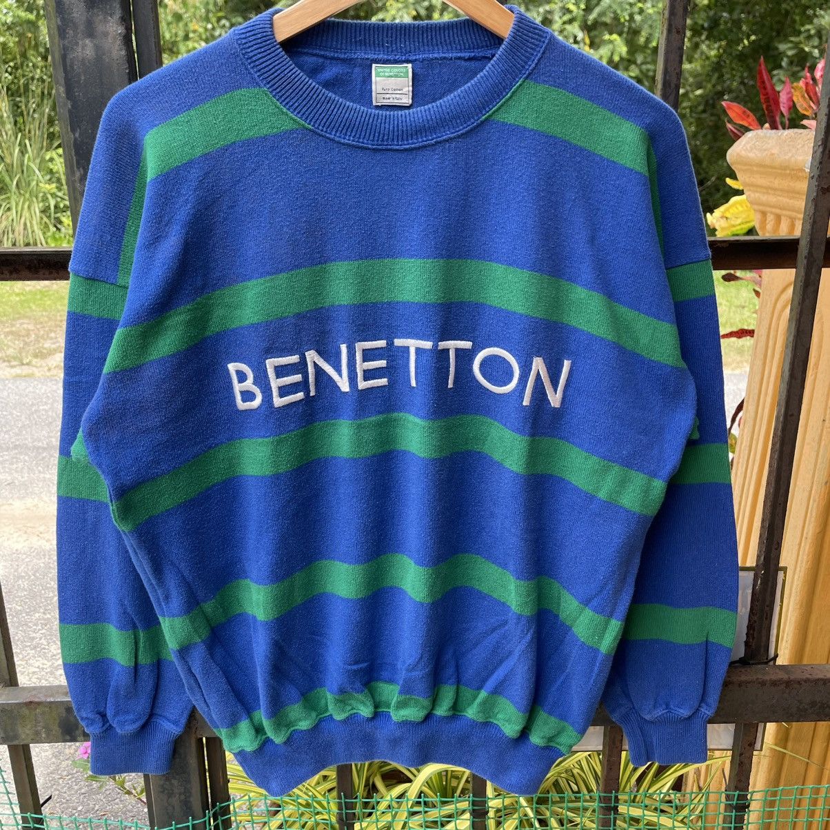 Benetton 🔥Vintage Benetton Embroidered Spellout Striped Sweatshirts Size US M / EU 48-50 / 2 - 5 Thumbnail