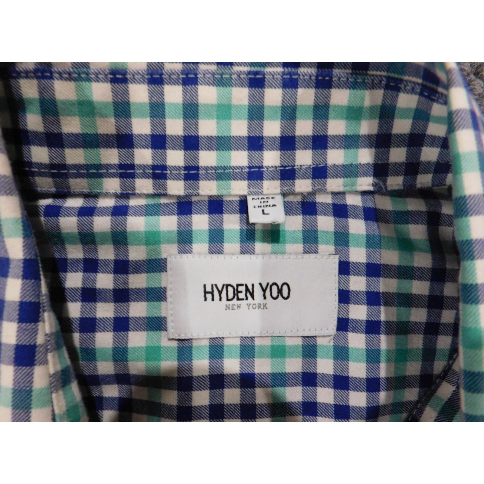 Vintage Hyden Yoo Mens Shirt L Blue Plaid Button-Down Collar Long Sleeve Button Up - Regular, Red Accent Logo Western All Seasons Size US L / EU 52-54 / 3 - 4 Thumbnail