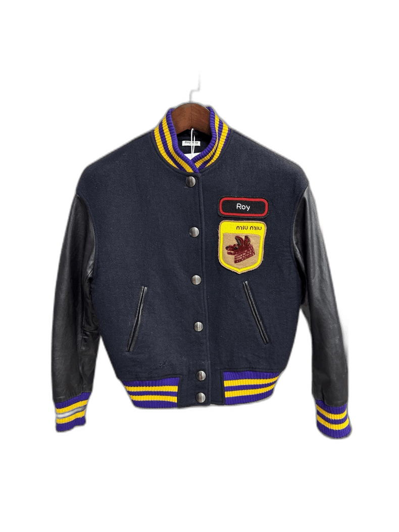 MiuMiu Wool Baseball Jacket with Logo.