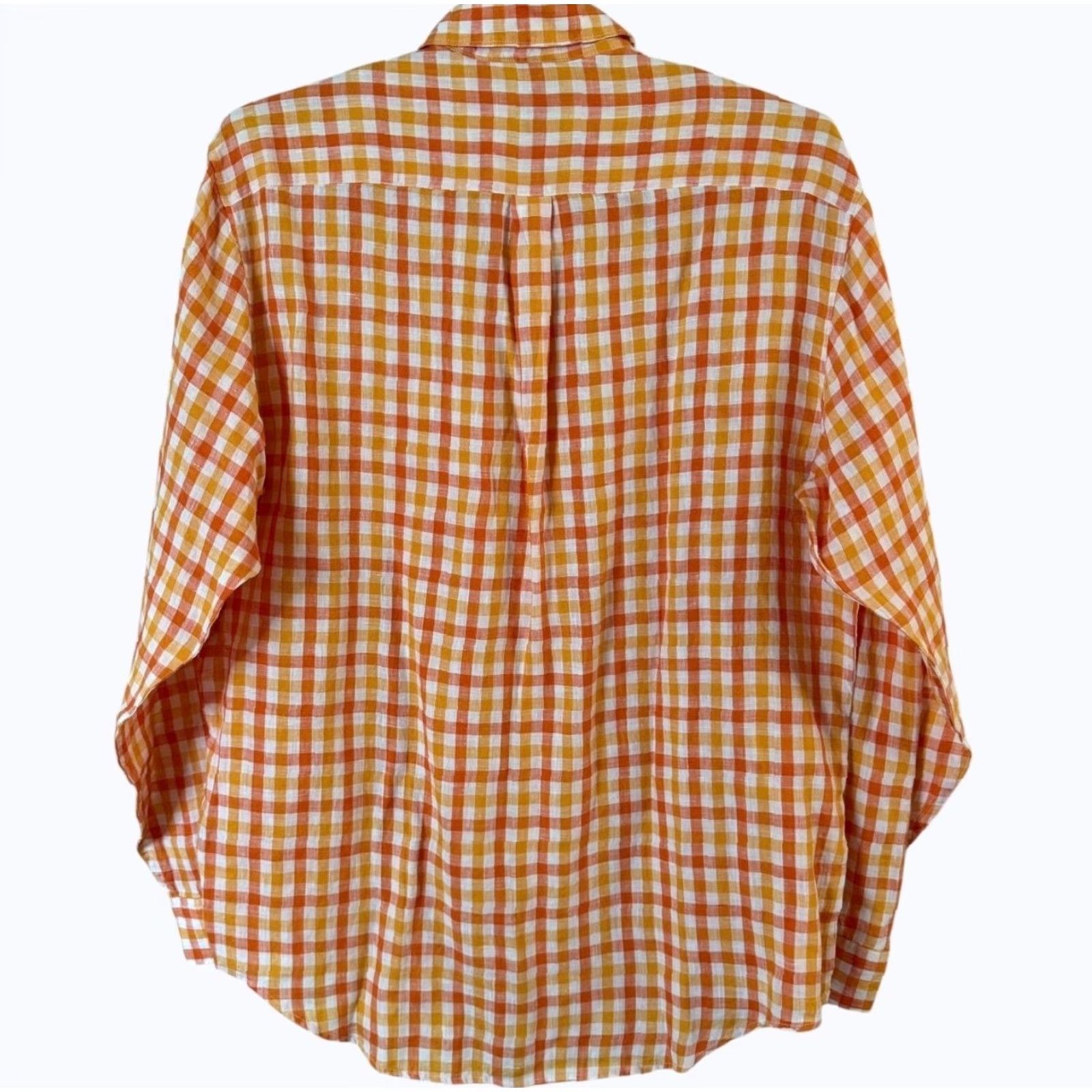 Banana Republic VINTAGE Banana Republic Gingham Plaid Button-Up Shirt Mens L 100% Linen NEW Orange Size US L / EU 52-54 / 3 - 4 Thumbnail