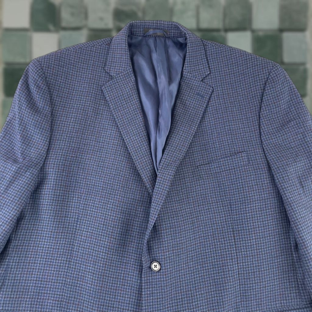 Ralph Lauren Lauren Ralph Lauren Sports Coat Blazer Men 46L Long Blue Check Wool Two-Button Jacket Size 46R - 1 Thumbnail