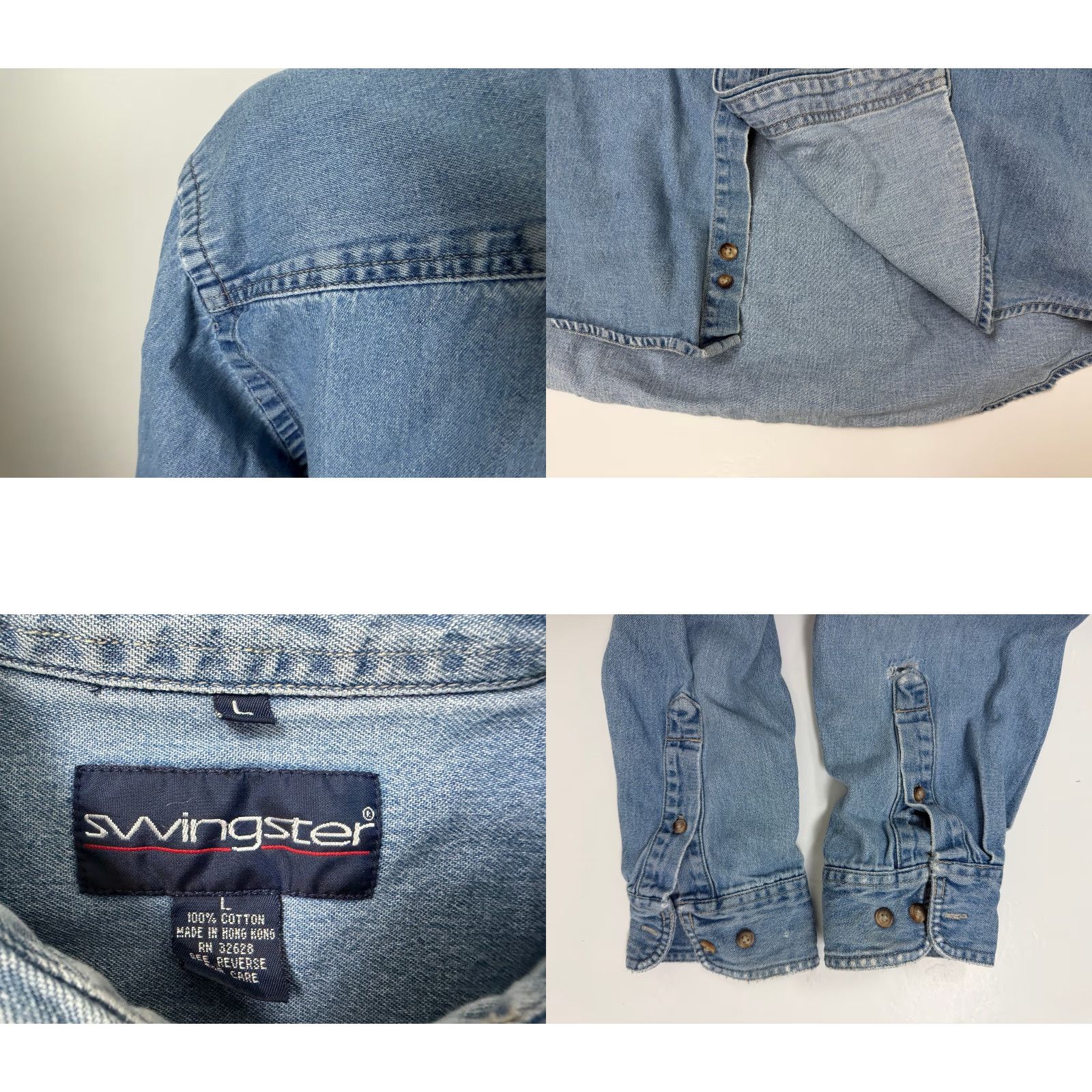 Hope VINTAGE Swingster Denim Shirt Men L Blue Cotton Heavyweight Pockets 90s Outdoor Y2K Button-Down Collared Size US L / EU 52-54 / 3 - 9 Thumbnail