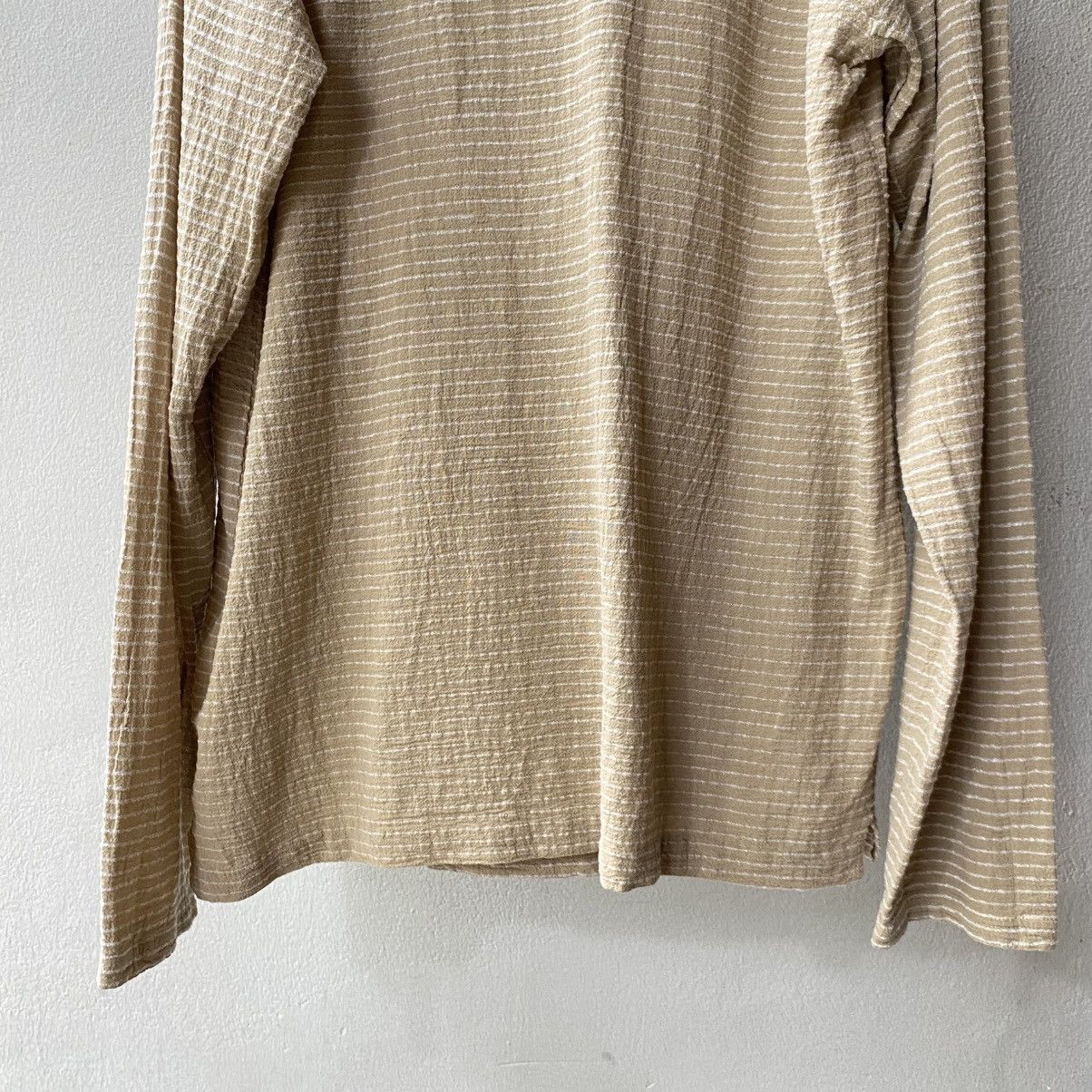 Issey Miyake Plantation Beige Striped Cowl Neck Long Sleeve Top Size M / US 6-8 / IT 42-44 - 6 Thumbnail