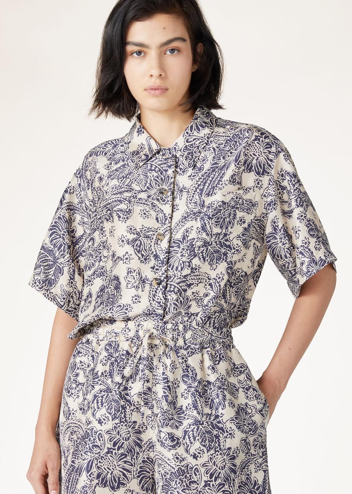 Loro Piana o1srvl11e0725 FAO0508 Silk Isoble Shirt in White/Blue Size M / US 6-8 / IT 42-44 - 2 Thumbnail