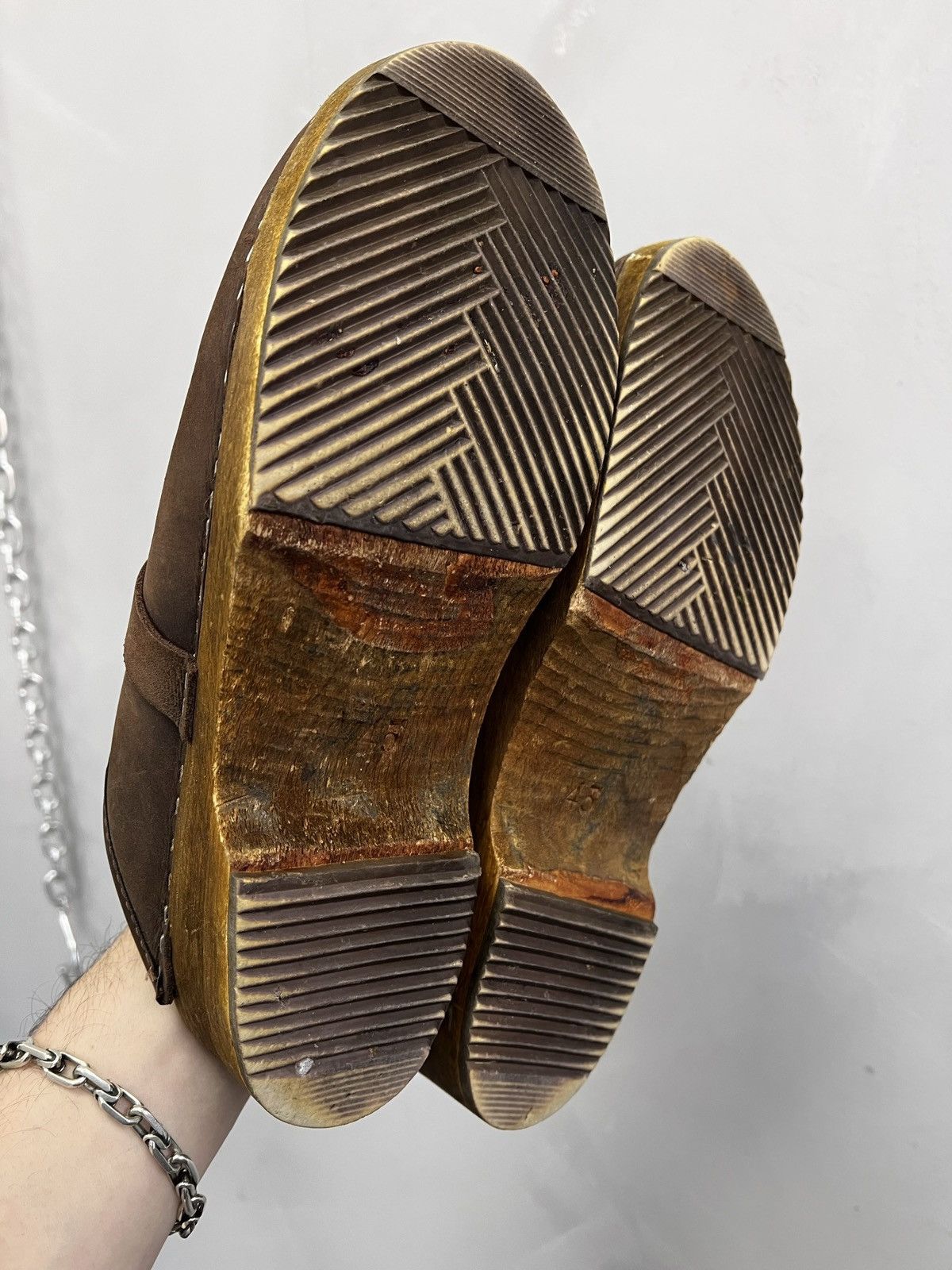 Designer VINTAGE HAND MADE WOODEN HEEL AVANT GARDE BOOTS MULES 80s Size US 11.5 / EU 44-45 - 7 Thumbnail